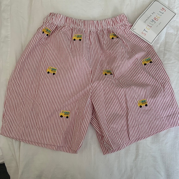 Stelly Belly Other - Stelly Belly Boys Red Seersucker School Bus Shorts - size 4T